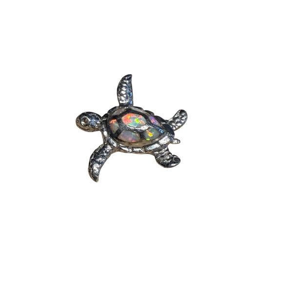 Sterling Silver Turtle Pendant with Opal Shell - Picture 2 of 4